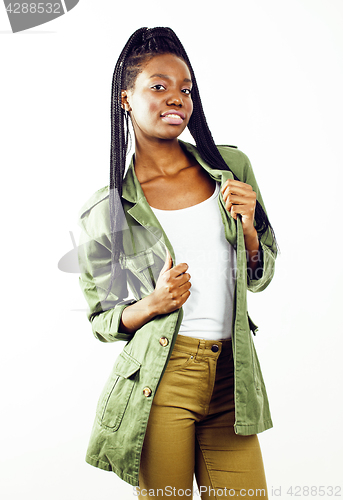 Image of young pretty african-american girl posing cheerful emotional on white background isolated, lifestyle people concept 