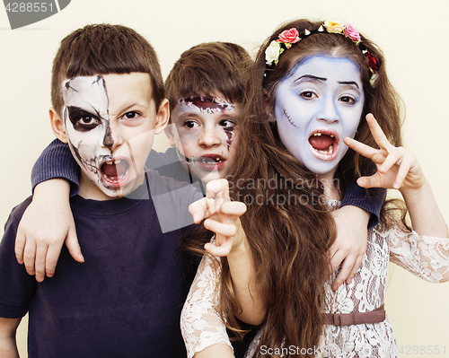 Image of zombie apocalypse kids concept. Birthday party celebration facep