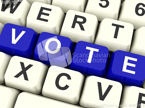 Image of Vote Computer Keys In Blue Showing Options Or Choices