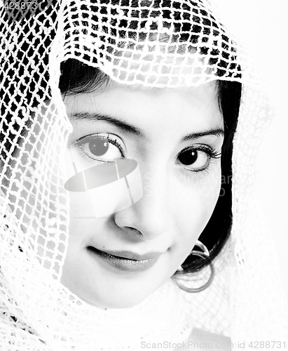 Image of Ethnic Muslim Woman With A  Netted Headscarf