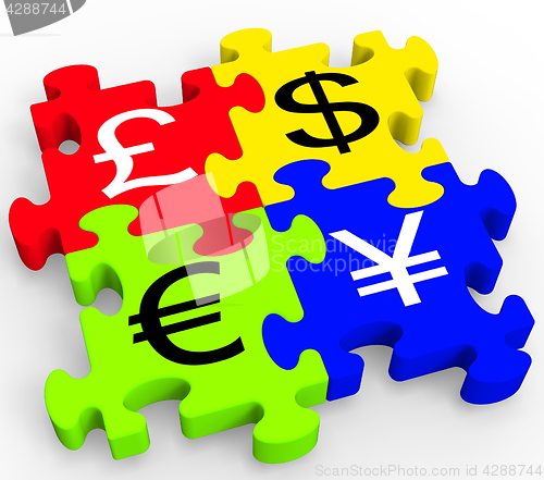 Image of Currency Symbols Puzzle Showing Forex