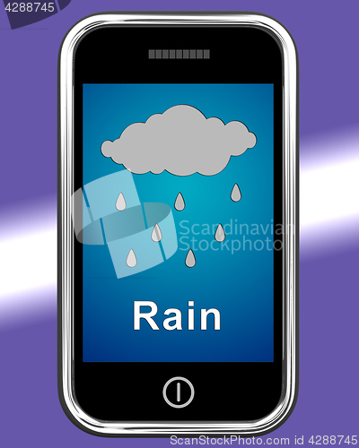 Image of Mobile Phone Shows Rain Weather Forecast