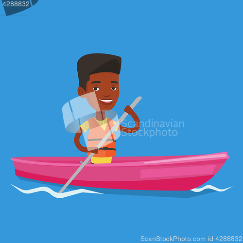 Image of Man riding in kayak vector illustration.