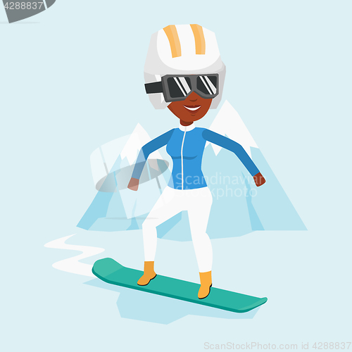 Image of Young woman snowboarding vector illustration.