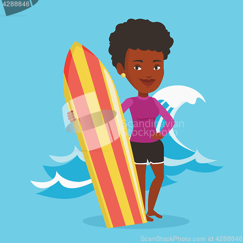 Image of Surfer holding surfboard vector illustration.