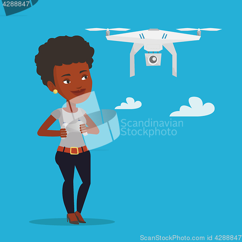 Image of Woman flying drone vector illustration.