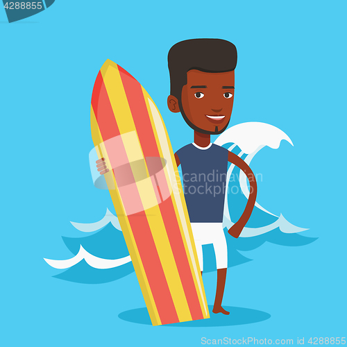 Image of Surfer holding surfboard vector illustration.