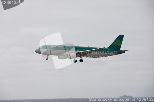 Image of ARECIFE, SPAIN - APRIL, 15 2017: AirBus A320 of Aer Lingus ready