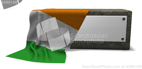 Image of stone socket with blank sign and flag of ireland - 3d rendering