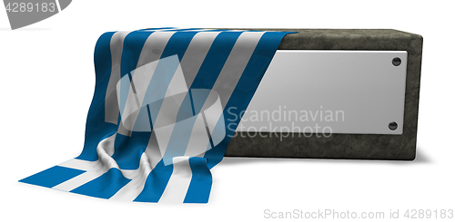 Image of stone socket with blank sign and flag of greece - 3d rendering