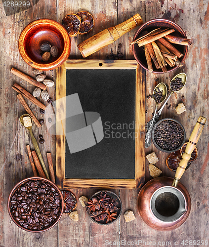 Image of coffee and many coffee spices