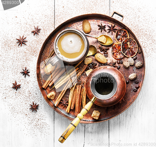 Image of coffee and many coffee spices