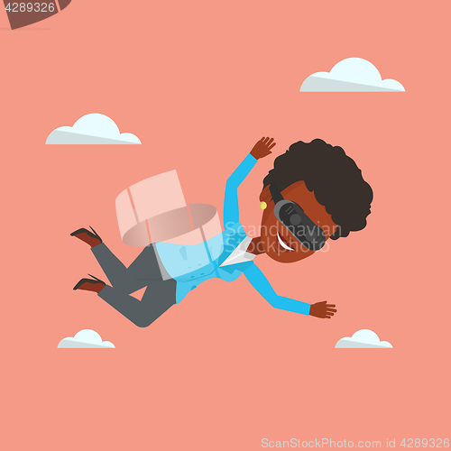 Image of Woman in vr headset flying in the sky.