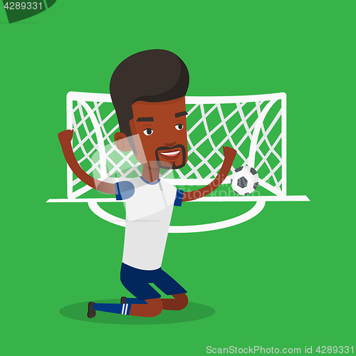 Image of Soccer player celebrating scoring goal.