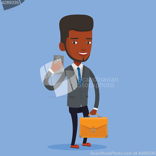 Image of Business man making selfie vector illustration.