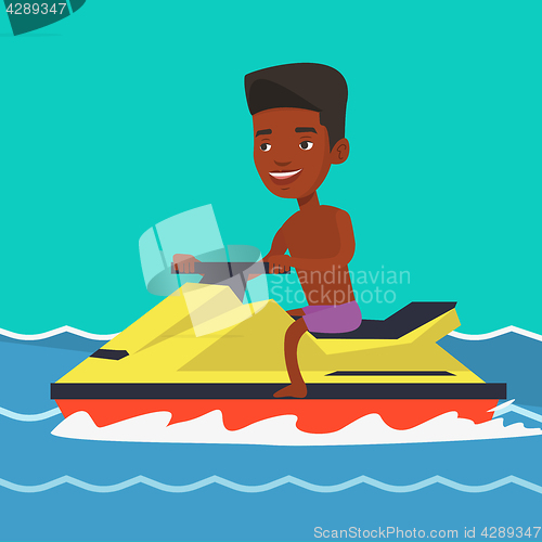 Image of African man training on jet ski in the sea.