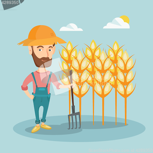 Image of Farmer with pitchfork vector illustration.