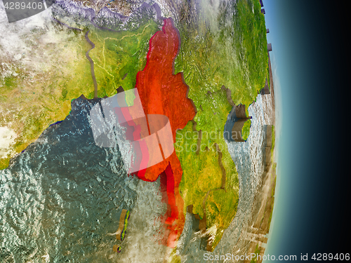 Image of Myanmar in red from space