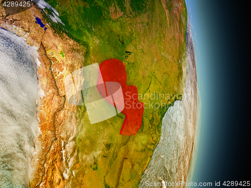 Image of Paraguay in red from space