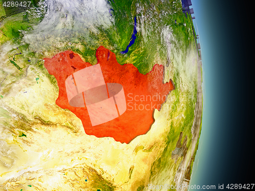 Image of Mongolia in red from space