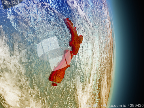 Image of New Zealand in red from space