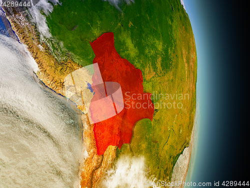 Image of Bolivia in red from space
