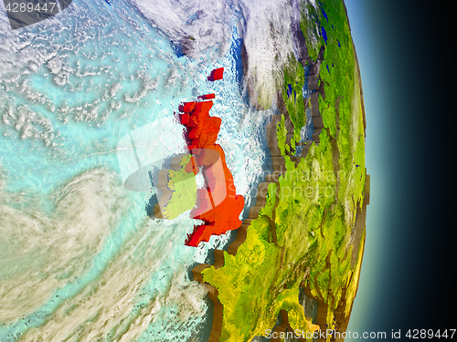 Image of United Kingdom in red from space