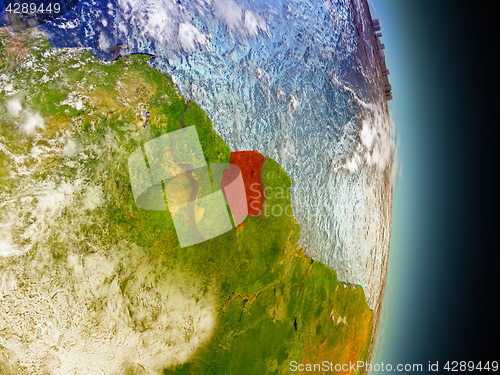 Image of Suriname in red from space