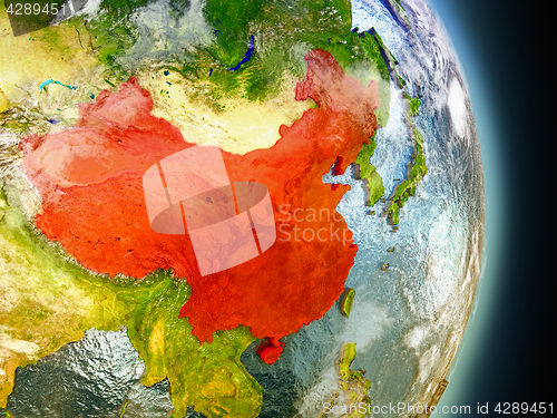 Image of China in red from space