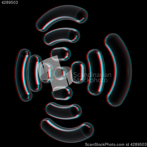 Image of Radio Frequency Identification symbol. 3d illustration. Anaglyph