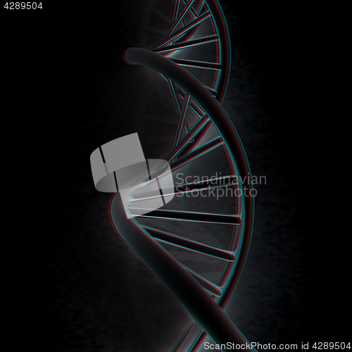 Image of DNA structure model. 3d illustration. Anaglyph. View with red/cy