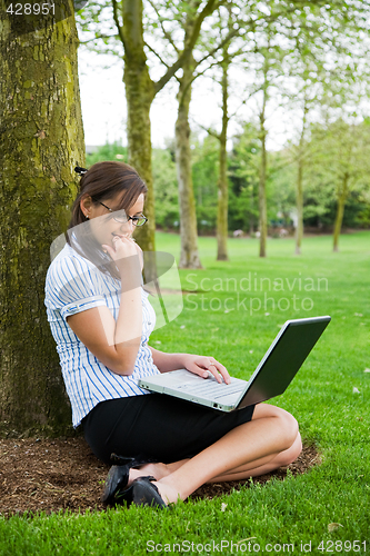 Image of Working caucasian businesswoman