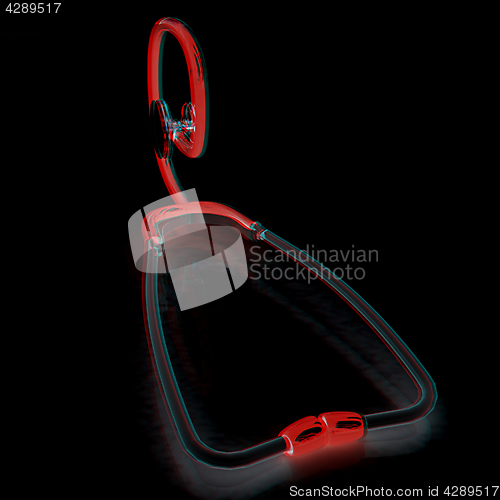 Image of stethoscope. 3d illustration. Anaglyph. View with red/cyan glass