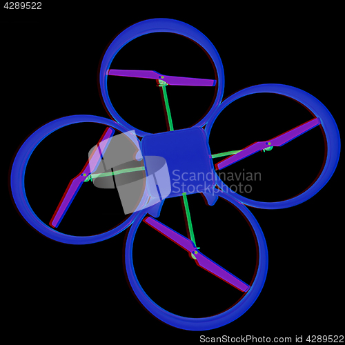 Image of Drone, quadrocopter, with photo camera flying. 3d render. Anagly