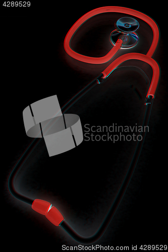 Image of stethoscope. 3d illustration. Anaglyph. View with red/cyan glass