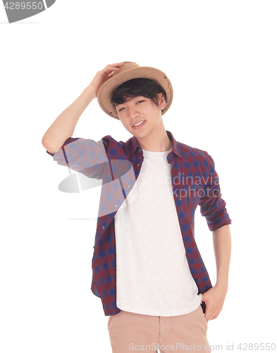 Image of Handsome Asian man with hat.