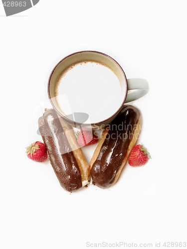 Image of pastries - eclair and cafe latte
