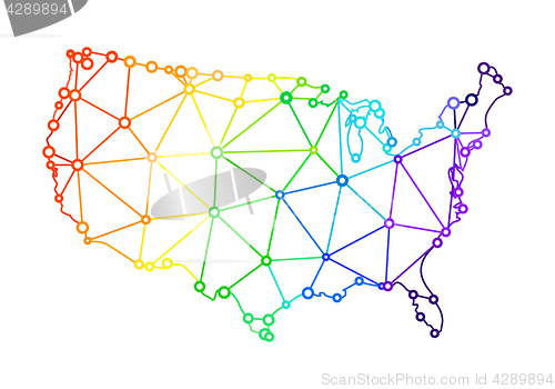 Image of The LGBT flag in the form of a map of the United States of America