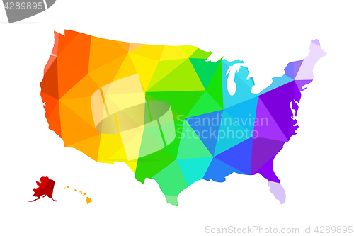 Image of The LGBT flag in the form of a map of the United States of America