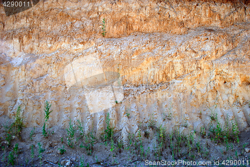 Image of Clay quarry of yellow clay in summer time