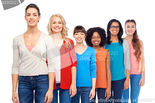 Image of international group of happy smiling women