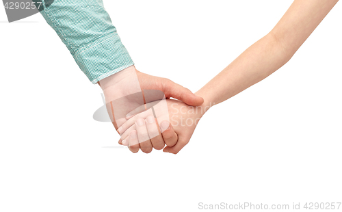 Image of happy father and child holding hands