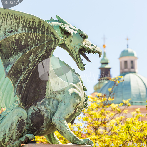 Image of Famous Dragon bridge, symbol of Ljubljana, Slovenia, Europe.