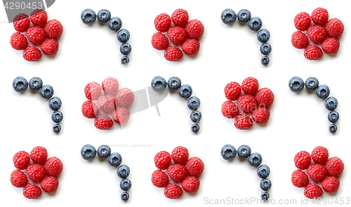 Image of Pattern of fresh raspberries and blueberries