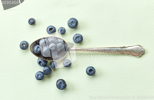 Image of blueberries in silver spoon