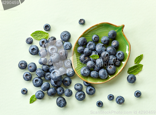 Image of blueberries on green paper background