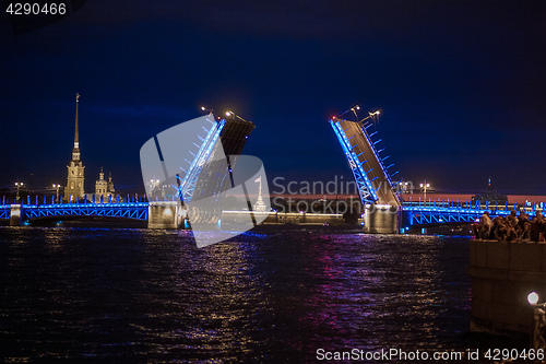 Image of View on raised Palace bridge in summer white nights, Saint Peter