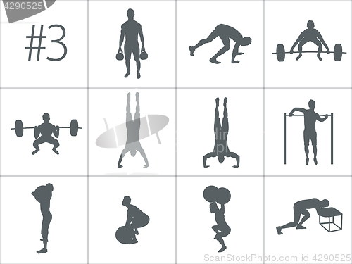 Image of Vector silhouettes of people doing fitness and crossfit workouts