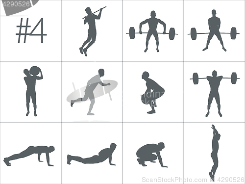 Image of Vector silhouettes of people doing fitness and crossfit workouts