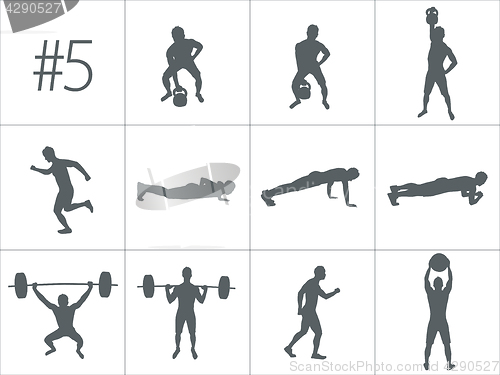 Image of Vector silhouettes of people doing fitness and crossfit workouts